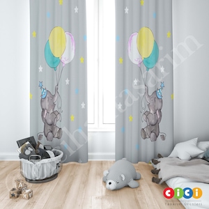 Air Balloon Curtain, Elephant Curtain, Baby Boy and Girl Kids Room Curtain, Nursery Room Curtains, Window Curtain, Childrens Room Curtain