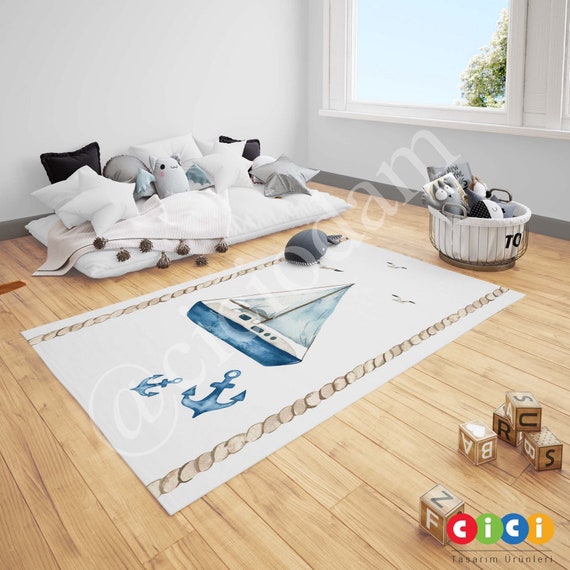 Sailor Rug, Anchor Rug, Baby Boy Kids Room Rug, Nursery Room Rug, Childrens Room Rug, Toddlers Rug