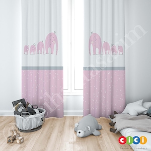 Elephant Curtains, Pink Curtain, Baby Boy and Girl Kids Room Curtain, Nursery Room Curtains, Window Curtain, Childrens Room Curtain