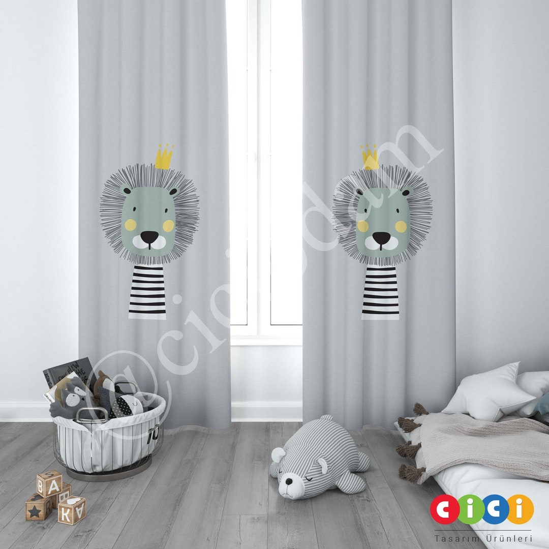 Lion Curtain, Safari Curtain, Baby Boy and Girl Kids Room Curtain