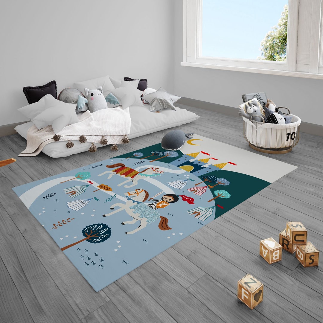 Castle Rug, Horses Rug, Baby Boy and Girl Kids Room Rug, Nursery Room ...