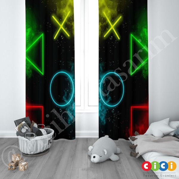 Eat Sleep Game Repeat, Gamer Curtains, Gaming Console Curtains, Baby Boy and Girl Kids Room Curtain, Nursery Room Curtains, Window Curtain