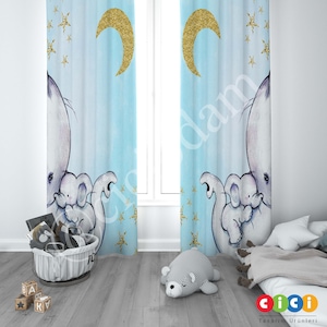 Elephant Curtain, Topddlers Curtain, Baby Boy and Girl Kids Room Curtain, Nursery Room Curtains, Window Curtain, Childrens Room Curtain