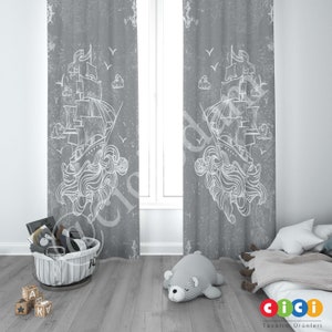 Sailor Curtain, Gray Curtain, Baby Boy and Girl Kids Room Curtain, Nursery Room Curtains, Window Curtain, Childrens Room Curtain