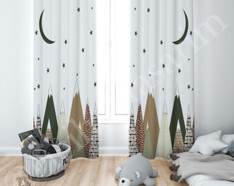 Scandinavian Mountains Curtain, Baby Boy and Girl Kids Room Curtain, Nursery Room Curtains, Window Curtain, Childrens Room Curtain