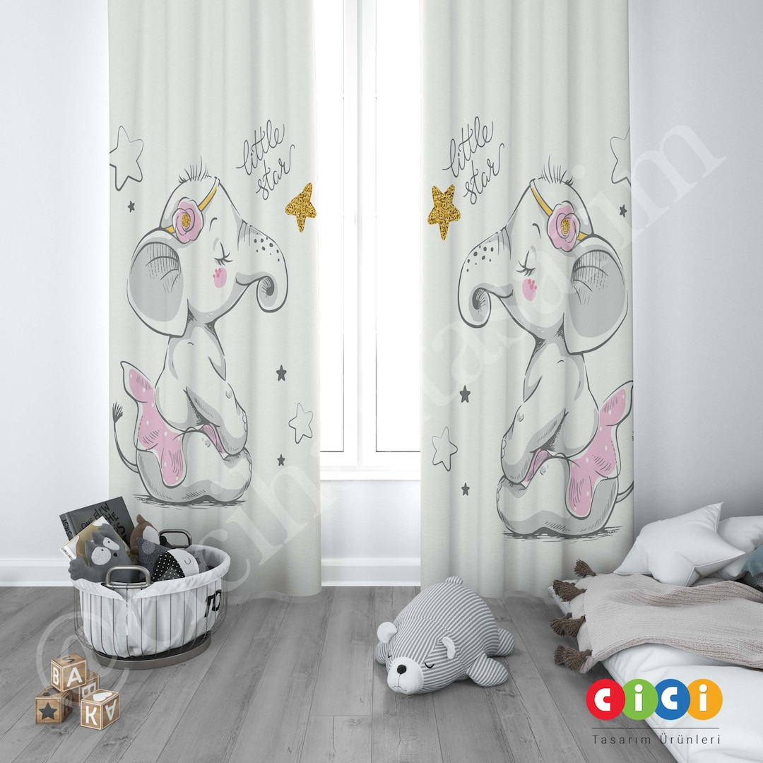 Elephant Curtains, Stars Curtain, Ballet Elephant, Baby Girl Kids Room