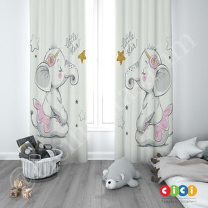 Elephant Curtains, Stars Curtain, Ballet Elephant, Baby Girl Kids Room Curtain, Nursery Room Curtains, Window Curtain
