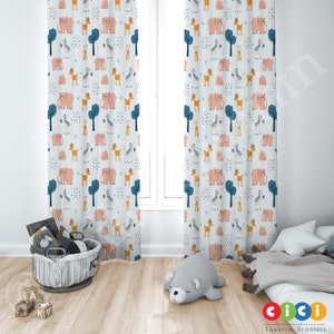 Pink Elephant Curtain, Baby Girl Kids Room Curtain, Nursery Room Curtains, Window Curtain, Childrens Room Curtain