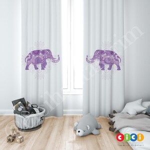 Elephant Curtain, Baby Girl Kids Room Curtain, Nursery Room Curtains, Window Curtain, Childrens Room Curtain