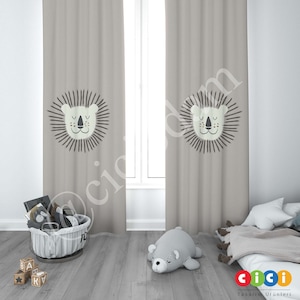 Lion Curtain, Baby Boy and Girl Kids Room Curtain, Nursery Room Curtains, Window Curtain, Childrens Room Curtain