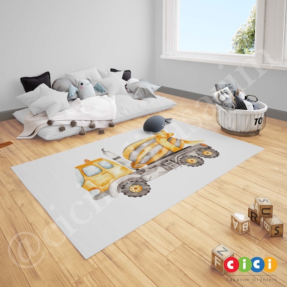 Construction Rug, Construction Trucks Rug, Baby Boy Kids Room Rug, Nursery Room Rug, Toddlers Rug