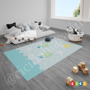 Air Balloon rug, Clouds, Sun, Baby Boy Kids Room rug, Nursery Room rug, Childrens Room rug