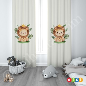 Lion Curtain, Animals Curtain, Baby Boy and Girl Kids Room Curtain, Nursery Room Curtains, Window Curtain, Childrens Room Curtain