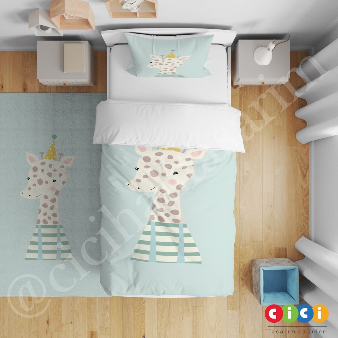 Giraffe Baby Boy and Girl Kids Room Linens Set , Nursery Room Bedding Set, Childrens Room Duvet