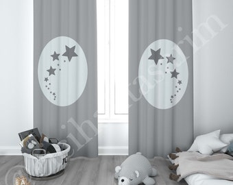 Gray Stars Baby Boy and Girl Kids Room Curtain, Nursery Room Curtains, Window Curtain, Childrens Room Curtain