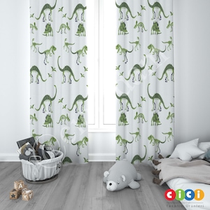 Dinosaur Curtain, Baby Boy and Girl Kids Room Curtain, Nursery Room Curtains, Window Curtain, Childrens Room Curtain