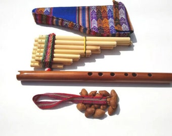 See video 3 Amerindian flutes with  textile case pan flutes quena zampona see video tuned in new G