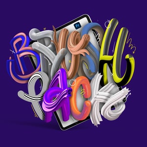 Może przedstawiać: Tablet cyfrowy z tekstem "Ft" na ekranie, otoczony kolorowymi literami 3D, które tworzą napis "BACKPACKS". Litery są wykonane z różnych materiałów, w tym drewna, metalu i plastiku.