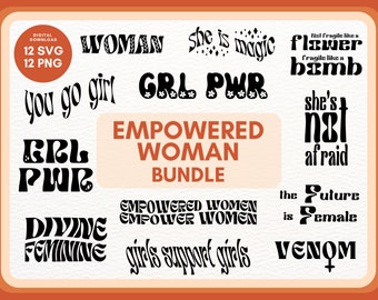 Pacote de gráficos de empoderamento feminino, SVG feminista, clipart PNG feminista, designs de camisetas feministas, designs de adesivos feministas