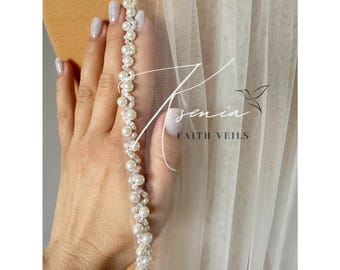 Pearl veil Wedding veil with beaded trim One tier bridal veil Pearl veil cathedral Veil with beading Veil with comb Veil with pearl edge