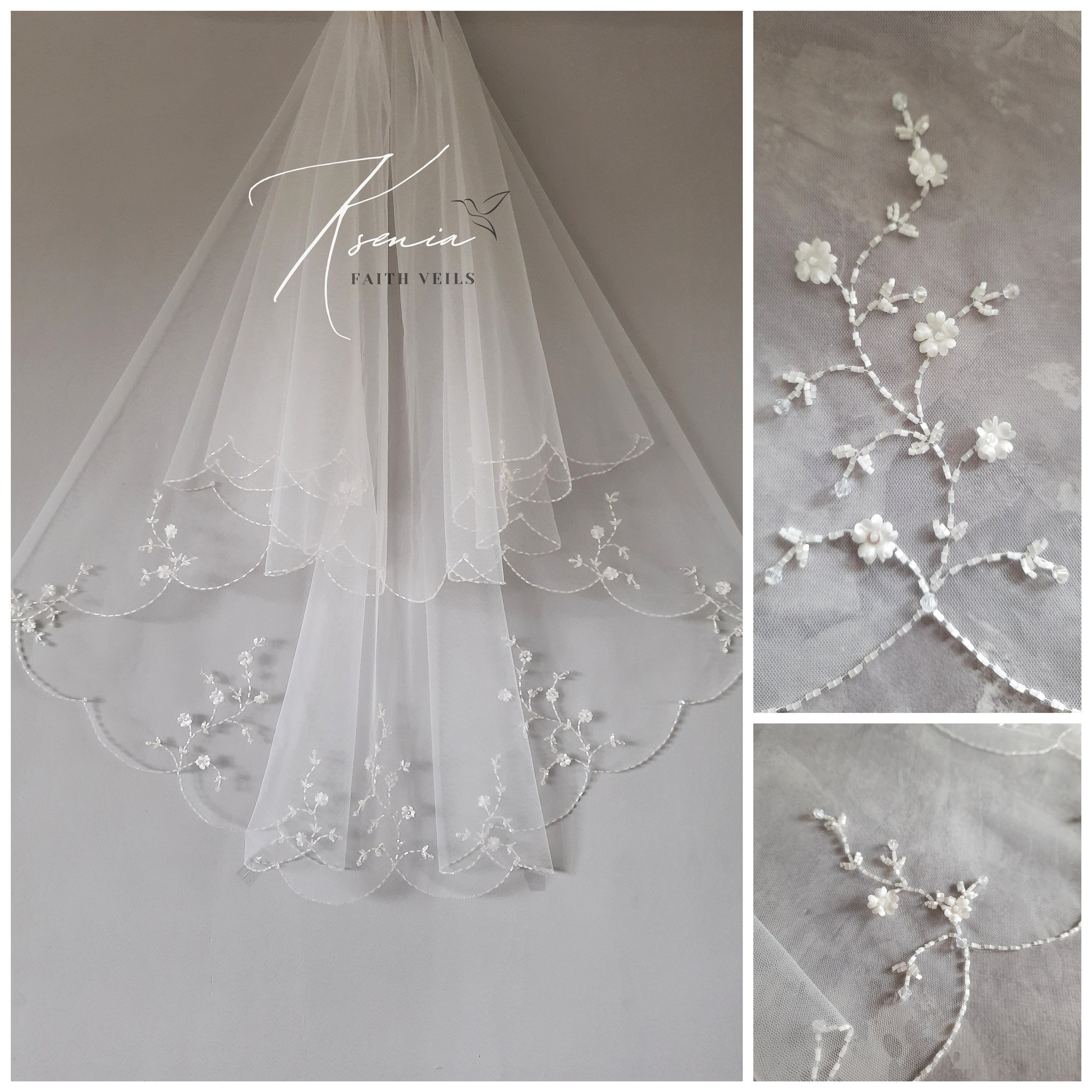 2 Tier Beaded Veil - Etsy