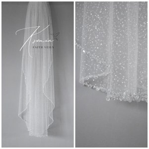 One tier crystal veil Glitter fingertip veil Sparkly cathedral veil Veil with crystals Angel cut veil Veil with lettering Mid length veil