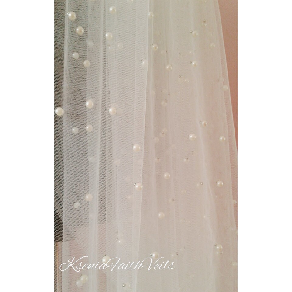 Pearl wedding veil Two tier drop veil | Etsy