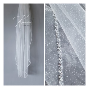 One tier glitter veil with beaded edge Sparkly veil Crystal veil Beaded veil trim Handmade wedding veil Angel cut veil Veil with beads
