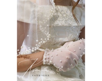 First communion veil with pearls trim Holy communion veil with gloves Handmade communion veil Confirmation veil Girl's catholic veil