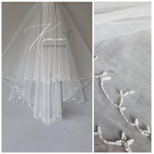 Beaded edge veil Two tier vei Unique wedding veil Bridal veil with beads Blusher wedding veil Waterfall veil Hand beaded veil Modern veil