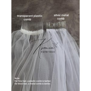 Waterfall wedding veil with сrystals Fingertip veil with sparkle edge Blusher veil with comb Two tiers bridal veil Crystal edge soft veil image 13