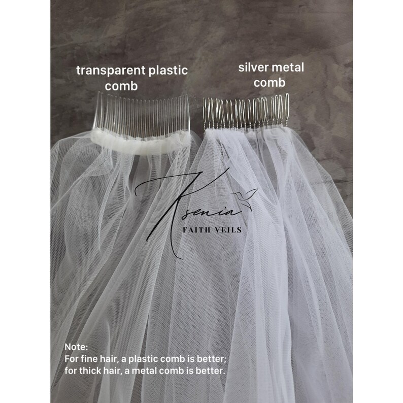 Waterfall wedding veil with сrystals Fingertip veil with sparkle edge Blusher veil with comb Two tiers bridal veil Crystal edge soft veil image 13