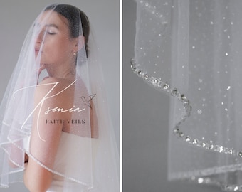 Two Tier Sparkling Rhinestone Edged Mid Veil