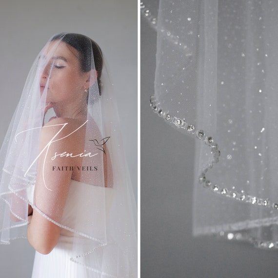 Bridal Wedding Veil Women's Short Vails With Rhinestone Tulle For