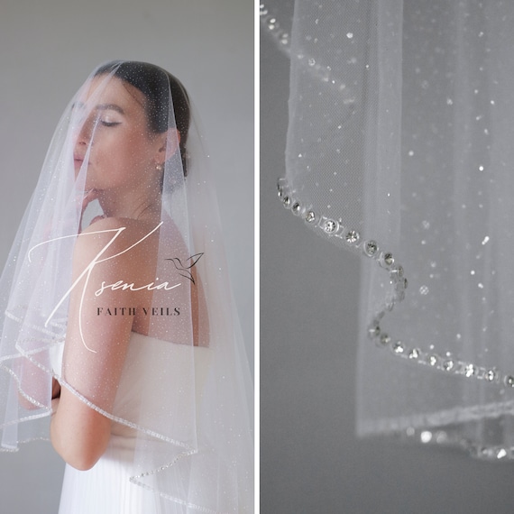 Glitter Veil With Rhinestone Edging Sparkly Veil With Blusher