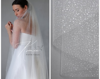 One tier glitter veil  Sparkling fingertip veil