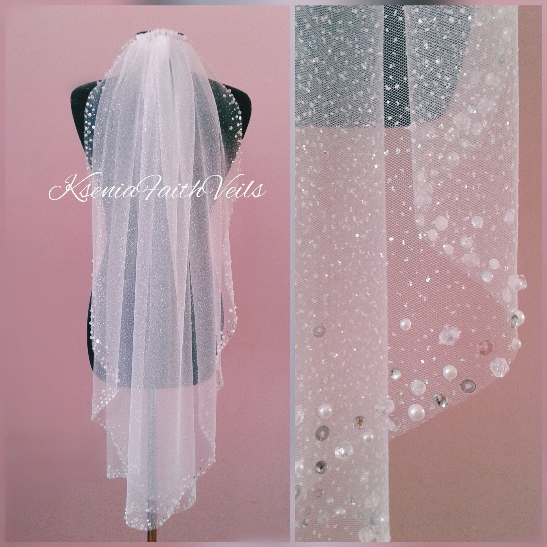Glitter veil with pearls rhinestones crystals sequins Etsy