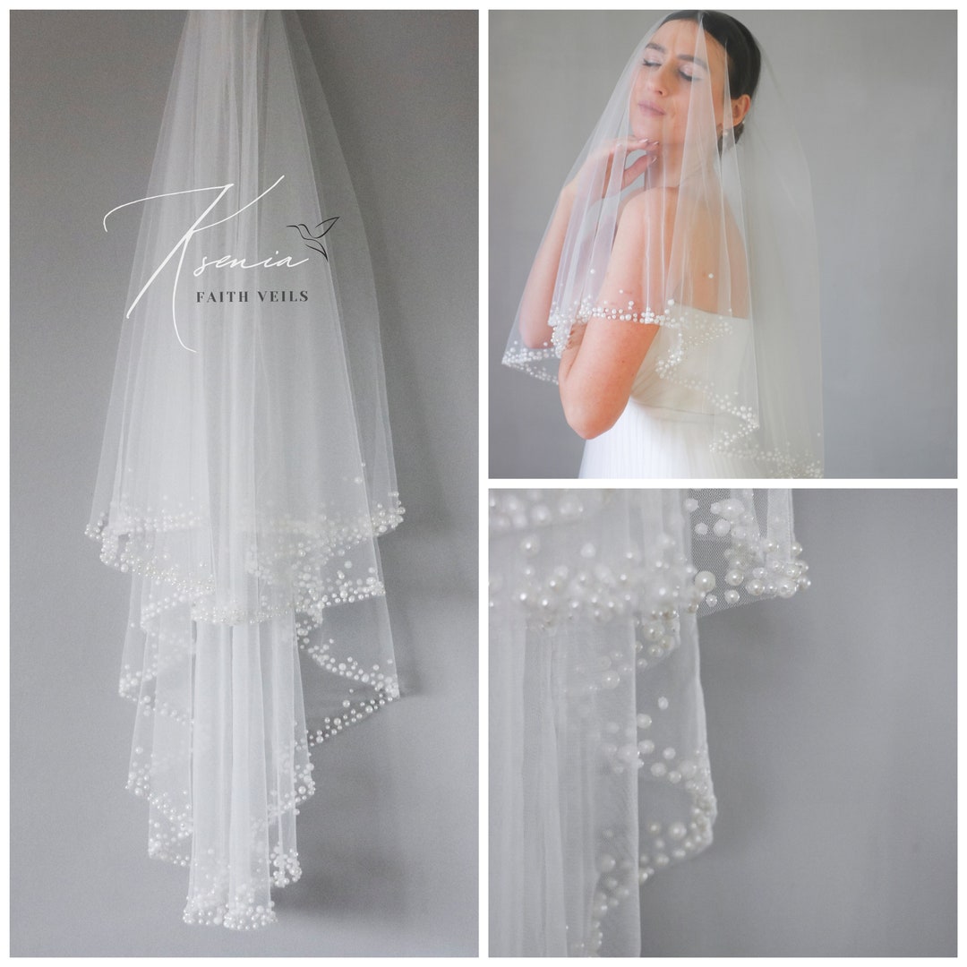 Pearl Veil Two Tier Veil Pearl Veil With Blusher Cascading Pearl Veil