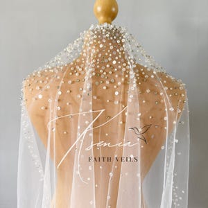 Sparkle mantilla veil Crystal, pearl, rhinestone sequin scattered veil Waterfall wedding veil Handmade veil One tier bridal veil Sequin veil