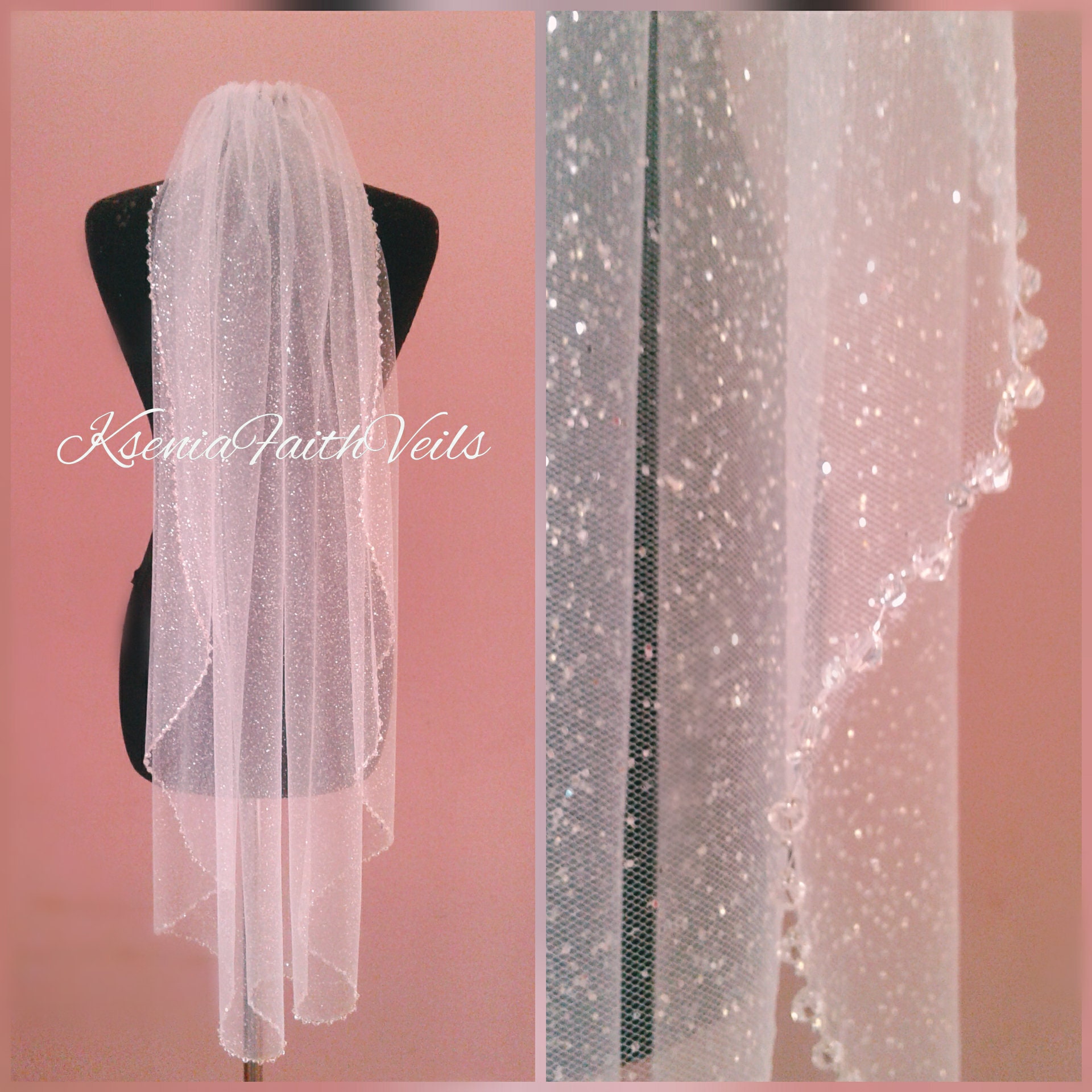 Glitter veil with сrystals Sparkling fingertip veil