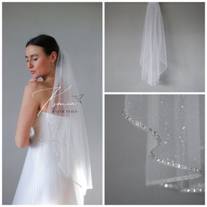 Glitter veil with rhinestone edging Rhinestone veil  Sparkly fingertip, cathedral veil Diamond veil One tier veil Wedding veil with comb