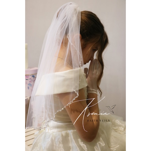 First communion veil with a cross Handmade communion veil with crystals Holy communion veil with gloves Confirmation veil Catholic veil