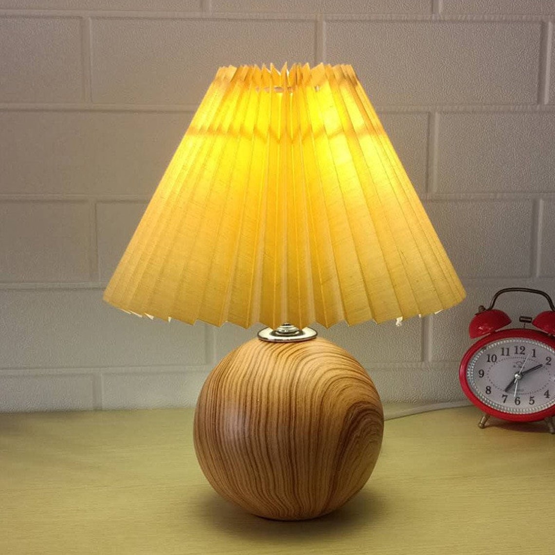 Wooden Table Lamp Ball Base Vintage Rattan Desk Lamp Etsy