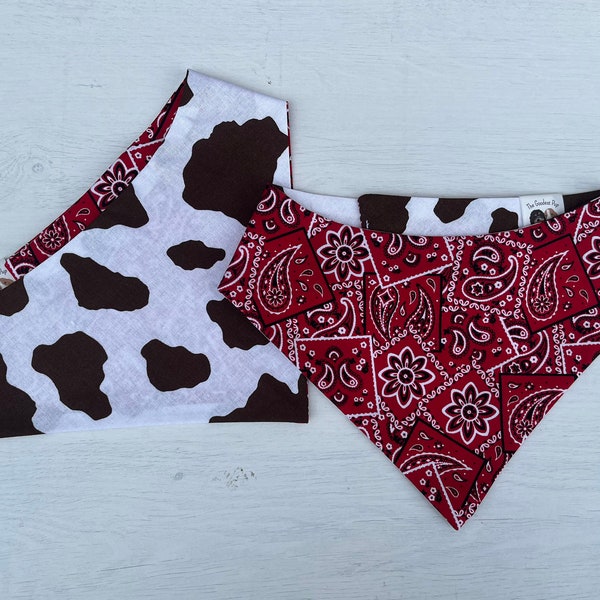 Classic Red with Brown Cow Print Dog Bandana