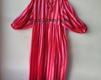 Midi Dress Striped Cotton Gauze Midi: Bohemian Block Print Handmade, Lightweight Summer Casual Dress for Women Galentine’s Day Gift