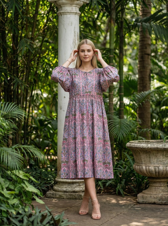 knee length dresses for ladies Charming Smile Pink Mix Floral Midi Dress main image 1
