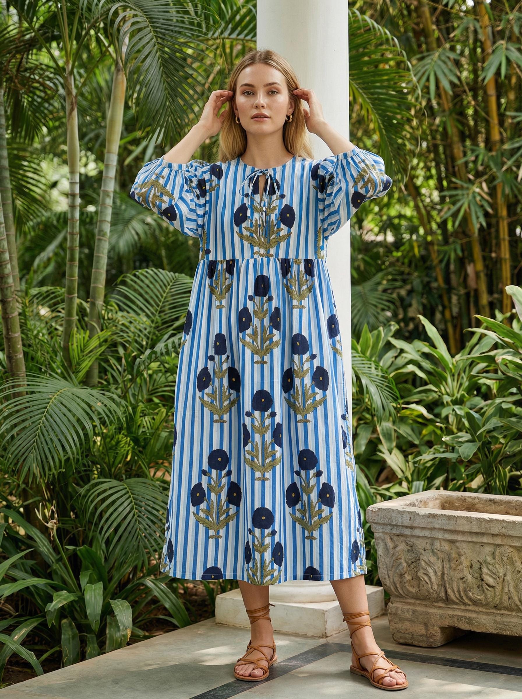 princess polly baby blue dress Boho Off-White & Blue Tie-Up Maxi