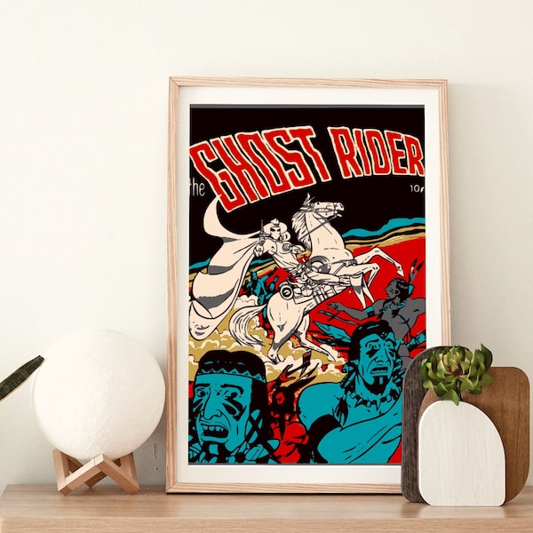 Comic Book Covers Poster, Retro Comic Book Covers, Vintage Super Heroes, Room decor - Digital Download, Western "The Ghost Rider" Vol. 1
