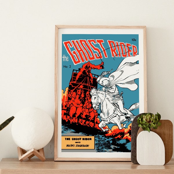 Comic Book Covers Poster, Retro Comic Book Covers, Vintage Super Heroes, Room decor - Digital Download, Western "The Ghost Rider" Vol. 2
