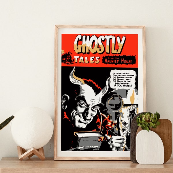 Comic Book Covers Poster, Retro Comic Book Covers, Vintage Super Heroes, Room decor - Digital Download, Horror "Ghostly Tales" Vol. 1